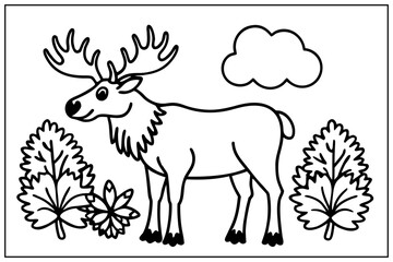 Majestic Moose In The Forest A Nature Scene Animal Coloring Page For Kids