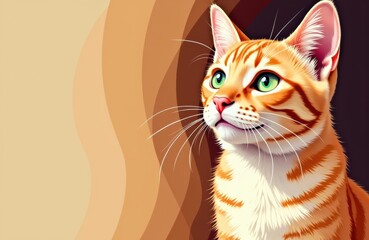 Woman with orange tabby cat looking upward with bright green eyes and alert expression