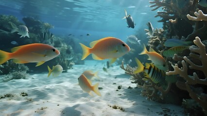 Fototapeta premium Underwater Ocean Scene with Marine Life and Seascape Elements