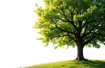 Fototapeta premium A lush green tree stands prominently on a grassy hill under bright sunlight