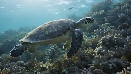 Underwater Ocean Scene with Marine Life and Seascape Elements