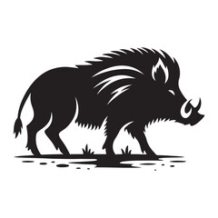Minimal Starry Black Wild Boar Silhouette Vector