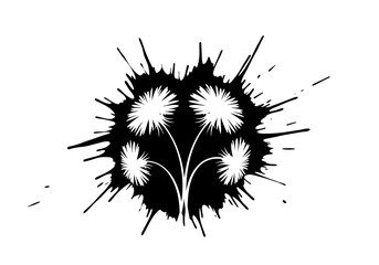 Floral bouquet silhouette with paint splashes