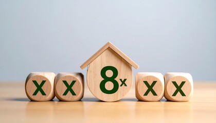 Wooden blocks with a house and 8x symbol