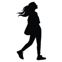 a young adult female with long hair, relaxed stance