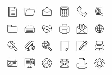 Set of vector office icons in line style isolated on white