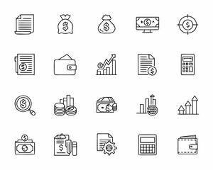 Set of Finance and Business Icons in Line Style Vector Illustration