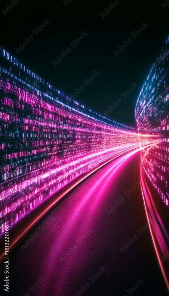 Wall mural digital data stream concept illustrating high-speed cyber technology and ai innovation