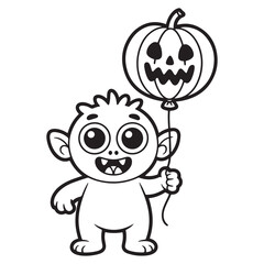 Cute Baby Monster with Pumpkin Balloon