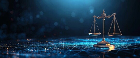 A gold scale sits on a blue glowing circuit board with a dark background and cinematic lighting.