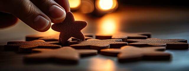 A hand places a star-shaped cookie among others