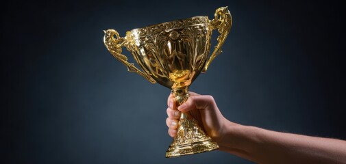 The golden trophy held high in celebration of achievement and victory