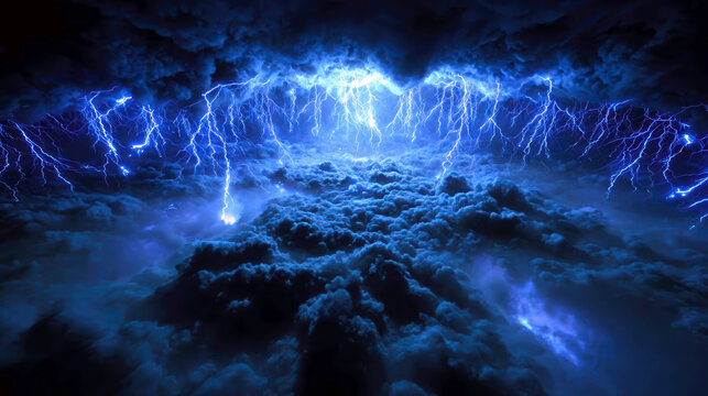 An epic, stormy landscape with a glowing blue energy vortex. - Powered by Adobe