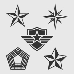 Military graphic badges set. Army graphic signs isolated on white background. Vector illustration