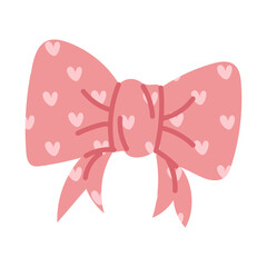 Pink heart-shaped bow. Decoration for a girl and suitable for a gender-specific party. Flat color illustration of an isolated pink object. Let's find out the baby's gender. baby shower. It's a girl