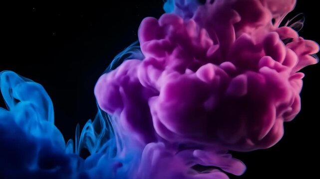 A vibrant explosion of blue and purple ink swirls together in an abstract dance, creating a mesmerizing and colorful underwater cloud 8k wallpaper