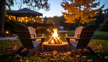 Cozy fire pit at fall evening