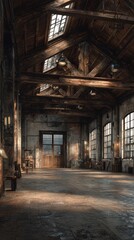 Old industrial warehouse interior with rustic charm and natural light during the day