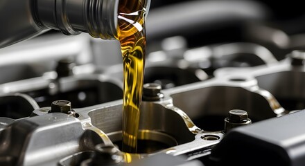 Pouring Engine Oil into an Automobile Engine for Maintenance.