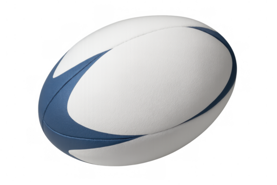 Photorealistic white and blue rugby ball rotating in 3d, spinning on transparent background - Powered by Adobe