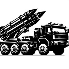 Black and White Vector Silhouette of a Missile Launcher Vehicle