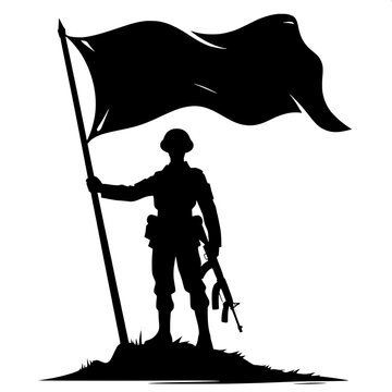 soldier silhouette holding flag clip art preview
