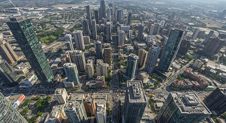 Elevated View of a Dense Urban Cityscape with Modern Skyscrapers