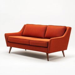 Fototapeta premium Mid-century modern orange sofa in serene indoor studio
