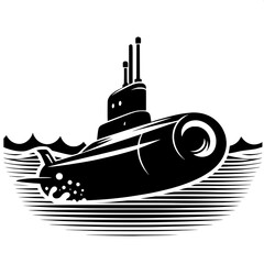 Fototapeta premium Black and White Vector Silhouette of a Submarine Periscope View