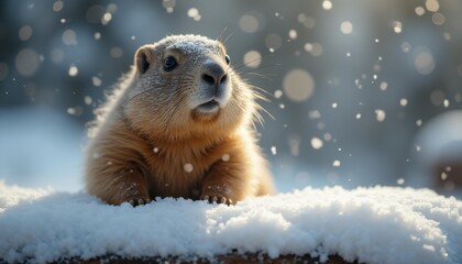 Obraz premium Prairie dog sitting in snow, serene winter outdoors