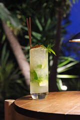mojito cocktail on wooden table