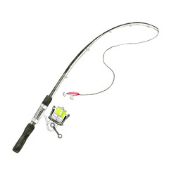 海釣り 魚釣り　釣り竿 ロッド　水彩 イラスト