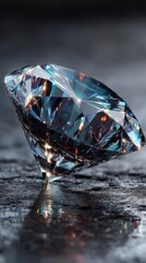 Sparkling diamond reflecting light on a smooth surface in a dark setting