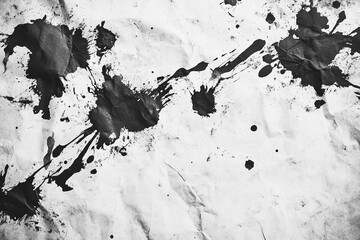 Crumpled paper texture with ink spots, high resolution vintage monochrome damaged retro effect, abstract background suitable for art design, creative projects or scrapbooking.