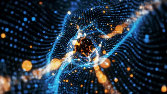 Futuristic Blue-Orange Digital Tunnel Hyper-Speed Data Stream