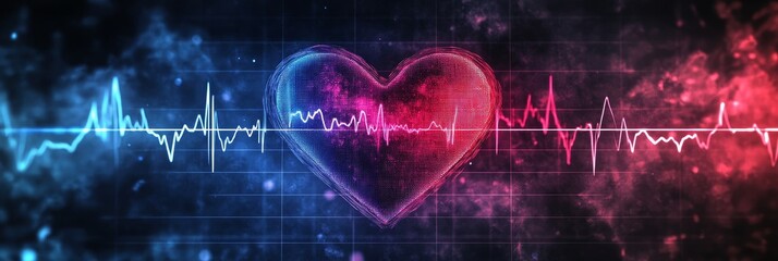Vivid Heartbeat Pulse Graphic with Glowing Heart Icon and Dynamic Beat Lines on Dark Background