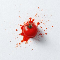 Burst tomato, red juice splatters