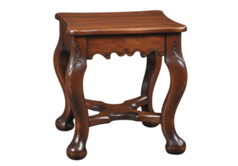Antique Wooden Footstool with Claw Feet on transparent background