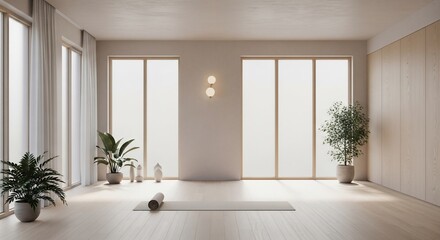 Fototapeta premium Zen Yoga Studio with Natural Light and Serene Atmosphere for Mindfulness Practice