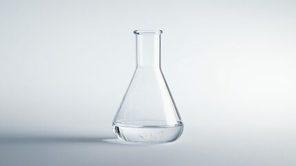 Erlenmeyer flask with clear liquid in laboratory setting