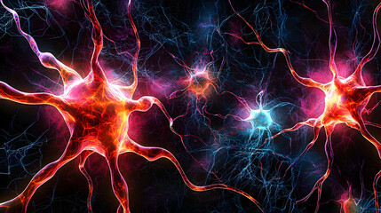 Complex network of neurons, vibrant colors,  showcasing intricate neural connections