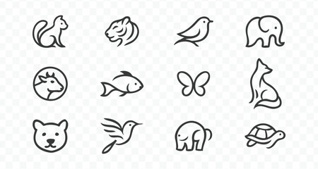 Naklejka premium Tiger, bird, fish animal icon illustration 