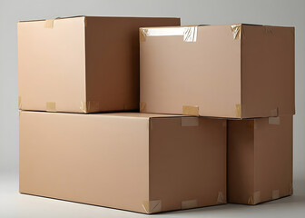 Stacked Cardboard Boxes with Tape Delivery or Storage in Studio Setting