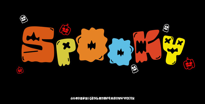 halloween, font, colour playfu, spooky,  art graffiti, style, happy, fun, banner, type, vector, graphic horror, scary, monster, letter, typography, autumn, party, ghost, creative symbol design concept