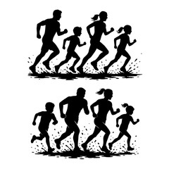  Family Running Silhouettes in Mud