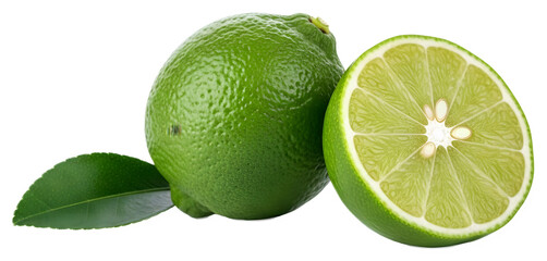 Fresh Green Limes Whole and Halved | Citrus Fruit Still Life for Food and Beverage Marketing, Recipe Illustrations, and Ingredient Photography