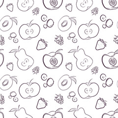 Seamless Outline Fruit and Berry Pattern