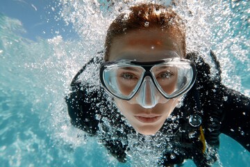 Diver in underwater scene, showcasing determination and focus while exploring aquatic environment