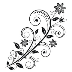 Black and white floral vine vector for graphic design