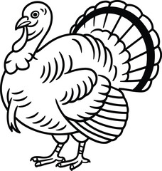 Outlined Turkey Vector – Farm Bird Line Drawing